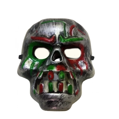 ÇOK SATAN Kırmızı Kan Şeritli Dişli Dracula Kuru Kafa Maskesi Gri Renk