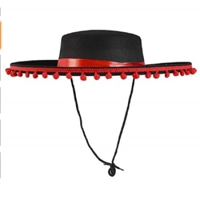 ÇOK SATAN Kırmızı Ponponlu Siyah Renk Çocuk İspanyol Şapkası