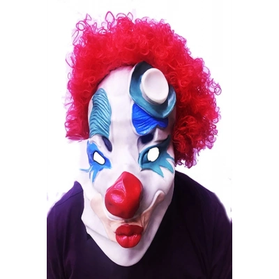 ÇOK SATAN Kırmızı Renk Afro Bonus Peruklu Palyaço Lateks Et Maske