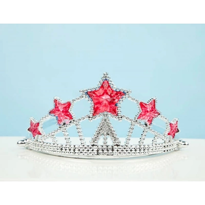 ÇOK SATAN Kırmızı Yıldız Taşlı Plastik Kraliçe Prenses Elsa Tacı Çocuk Boy