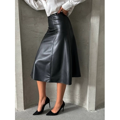 Komple parçalı deri etek siyah h26441