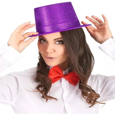 ÇOK SATAN Koyu Mor Renk Violet Parıltılı Simli Fötr Silindir Parti Şapkası