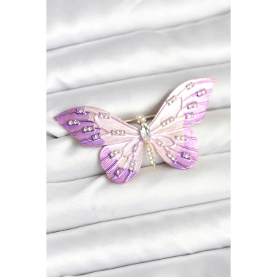 Lila Renk Kelebek Model Broş