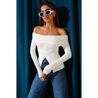 Madonna Yaka Düğmeli Bluz Beyaz t4329