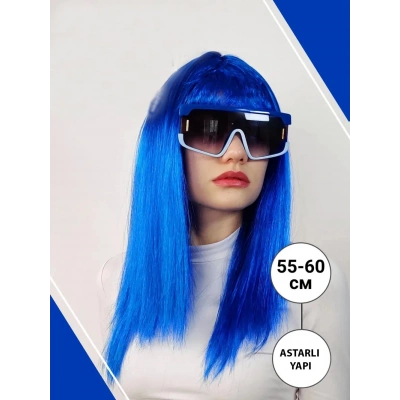ÇOK SATAN Mavi Renk Uzun Parti Peruğu
