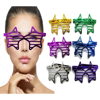 ÇOK SATAN Metalize Ekstra Parlak Yıldız Panjur Parti Gözlüğü 6 Renk 6 Adet