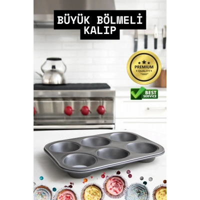 ÇOK SATAN Mini Çocuklar İçin Cupcake Fırın Kalıbı 6 Büyük Bölmeli Muffin Kek Kalıbı