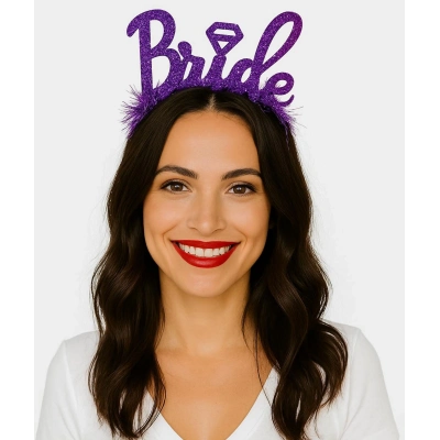 ÇOK SATAN Mor Renk Bekarlığa Veda İtalik Yazı Alyanslı Bride Taç