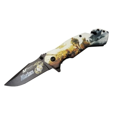 ÇOK SATAN Mtech 4 23 2 Marines Kurtarma / Kamp Çakı 20cm - Yarı Otomatik, Kemerlikli, Cam Kırma Ve İp Kesme Aparatlı