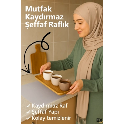 ÇOK SATAN Mutfak Dolabı Çekmece Kaydırmaz Raf Örtüsü Şeffaf, Suya Dayanıklı, Kesilebilir Pvc 45x300 Cm
