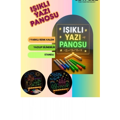 Neon Işıklı 7 Renk Işık Boyama Kalemli Led Resim Panosu Boyama Tahtası Kalemleri 20 X 20
