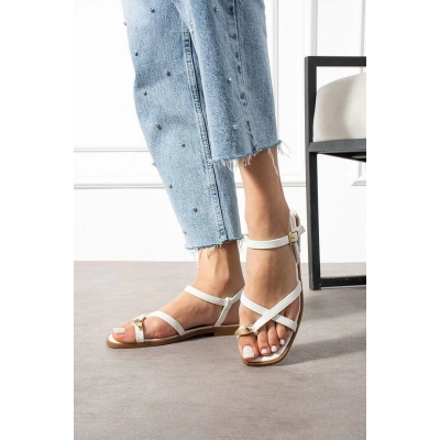 Nordi Beyaz Cilt Kemerli Sandalet