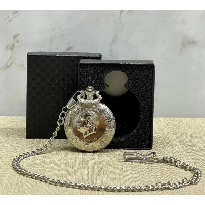 ÇOK SATAN Özel Kutulu Atatürk Tasarımlı Gümüş Köstekli Saat