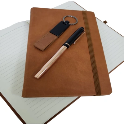 ÇOK SATAN Özel Taba Rengi Vip Kalem Defter Ve Anahtarlık Seti