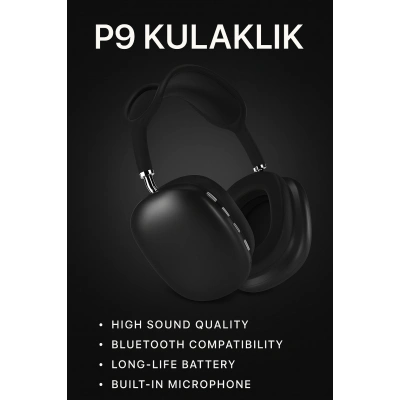 ÇOK SATAN P9 Bluetooth 5.0 Kablosuz Siyah Kulaklık Mikrofonlu Uzun Pil Yüksek Bass ANC