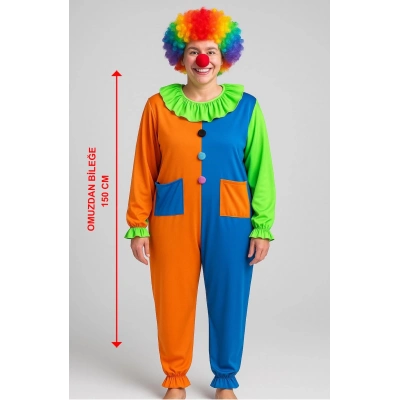 ÇOK SATAN Palyaço Kostüm Seti 150 cm (Peruk + Burun + Kostüm)
