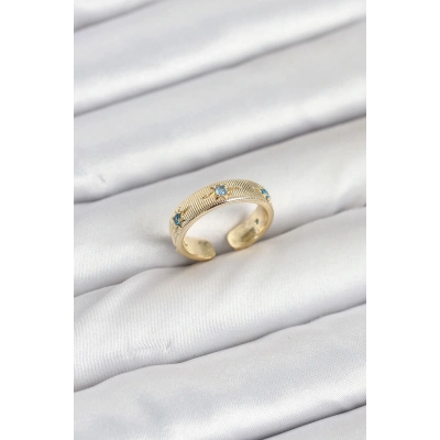 ÇOK SATAN Pirinç Gold Renk Mavi Zirkon Taşlı Kutup Yıldızı Model Kadın Yüzük
