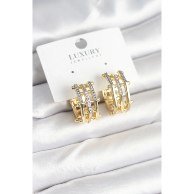 ÇOK SATAN Pirinç Gold Renk Taşlı Halka Kadın Küpe