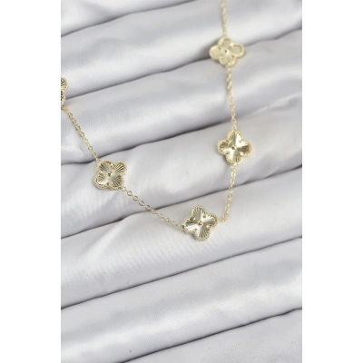 Pirinç Gold Renk Yonca Kadın Kolye