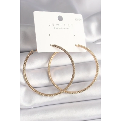 Pirinç Gold Renk Zirkon Taşlı Halka Model Kadın Küpe