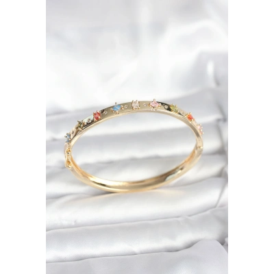 Pirinç Gold Renk Zirkon Taşlı Kelepçe Bileklik