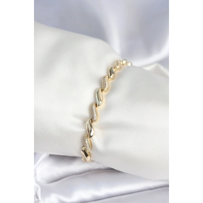 ÇOK SATAN Pirinç Gold Renk Zirkon Taşlı Sarmal Model Kadın Bileklik