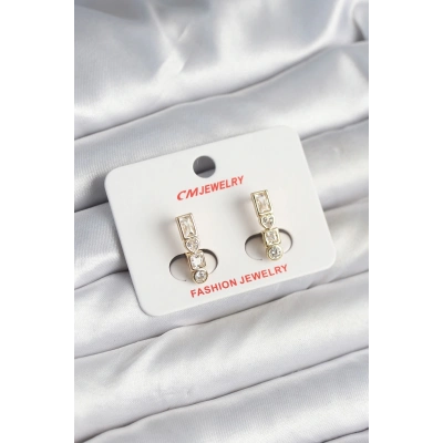 ÇOK SATAN Pirinç Gold Renk Zirkon Taşlı Vintage Kadın Küpe