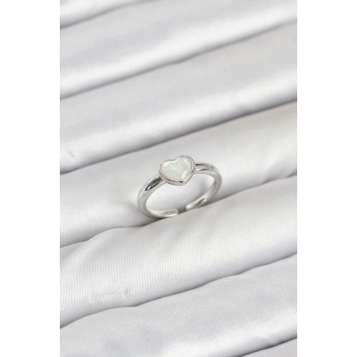 ÇOK SATAN Pirinç Gümüş Renk Kalpli Kadın Yüzük