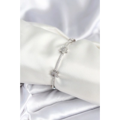 ÇOK SATAN Pirinç Gümüş Renk Yıldız Model Kadın Bileklik