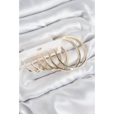 ÇOK SATAN Pirinç Halka Model Gold Renk Kadın Set Küpe