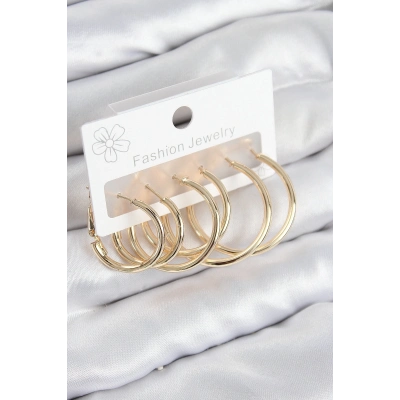 ÇOK SATAN Pirinç Halka Model Gold Renk Kadın Set Küpe