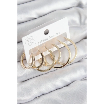 ÇOK SATAN Pirinç Halka Model Gold Renk Kadın Set Küpe