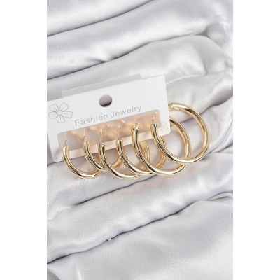 ÇOK SATAN Pirinç Halka Model Gold Renk Kadın Set Küpe