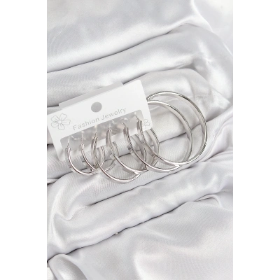 ÇOK SATAN Pirinç Halka Model Gümüş Renk Kadın Set Küpe