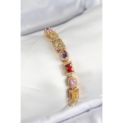 ÇOK SATAN Pirinç Karışık Zirkon Taşlı Baget Model Gold Renk VIP Seri Kadın Bileklik
