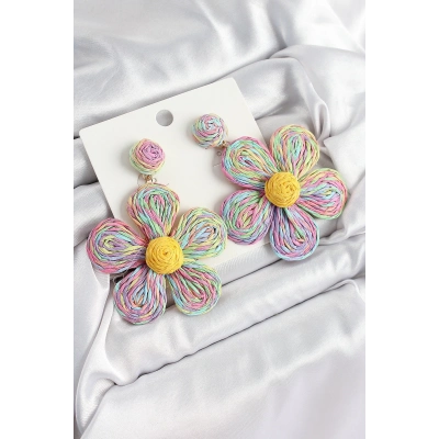 ÇOK SATAN Pirinç Rainbow Papatya Model Gold Renk Kadın Hasır Küpe