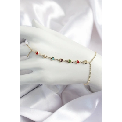 ÇOK SATAN Pirinç Renkli Kalpli Zirkon Taşlı Y Model Gold Renk Kadın Şahmeran