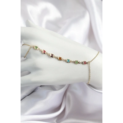 ÇOK SATAN Pirinç Renkli Kare Zirkon Taşlı Y Model Gold Renk Kadın Şahmeran