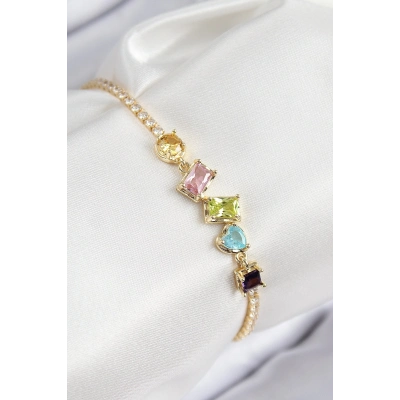 ÇOK SATAN Pirinç Renkli Zirkon Taşlı Geometrik Model Gold Renk Kadın Bileklik