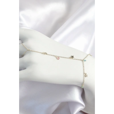 ÇOK SATAN Pirinç Renkli Zirkon Taşlı Sallantılı Yıldızlı Model Gold Renk Kadın Şahmeran