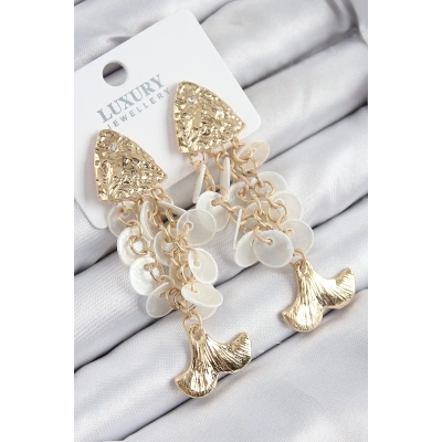 ÇOK SATAN Pirinç Sallantılı Sedefli Balık Model Gold Renk Kadın Küpe