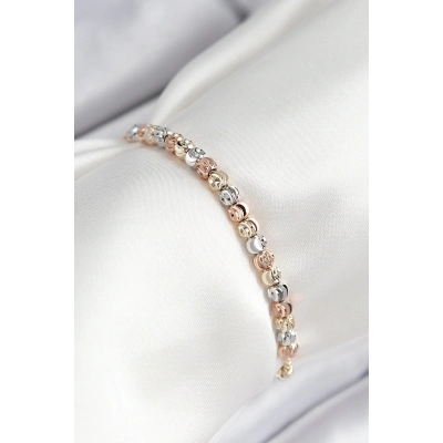 ÇOK SATAN Pirinç Sıralı Boncuk Model Gold Gümüş Roz Renk Asansörlü Kadın Bileklik