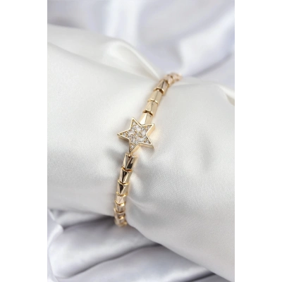 ÇOK SATAN Pirinç VIP Seri Gold Renk Zirkon Taşlı Yıldız Model Kadın Bileklik