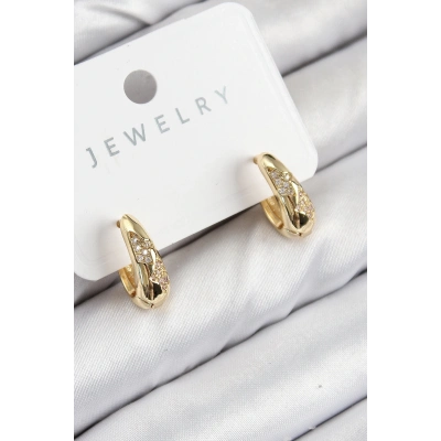 ÇOK SATAN Pirinç Zirkon Taş Desenli Model Gold Renk Kadın Küpe