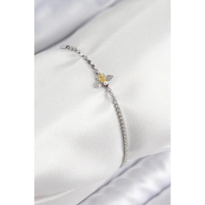 ÇOK SATAN Pirinç Zirkon Taşlı Arı Model Ezme Zincir Gümüş Renk Kadın Bileklik