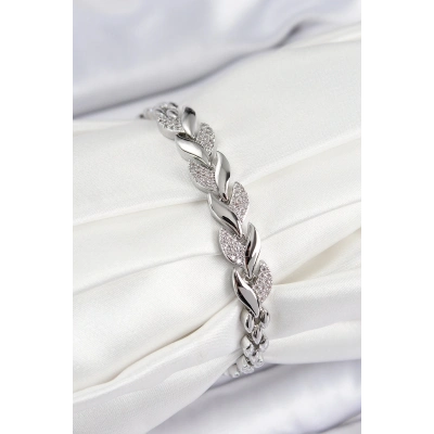 ÇOK SATAN Pirinç Zirkon Taşlı Balık Kuyruğu Model Gümüş Renk Kadın Bileklik