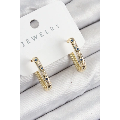 ÇOK SATAN Pirinç Zirkon Taşlı Çiçek Desenli Model Gold Renk Kadın Küpe