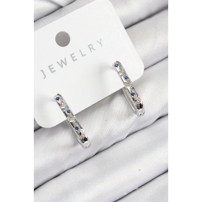 ÇOK SATAN Pirinç Zirkon Taşlı Çiçek Desenli Model Gümüş Renk Kadın Küpe