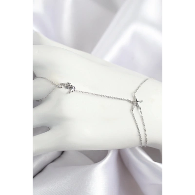 ÇOK SATAN Pirinç Zirkon Taşlı Deniz Atı Ve Yıldız Model Gümüş Renk Şahmeran