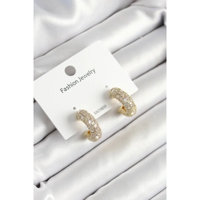 ÇOK SATAN Pirinç Zirkon Taşlı Halka Model Gold Renk Kadın Küpe